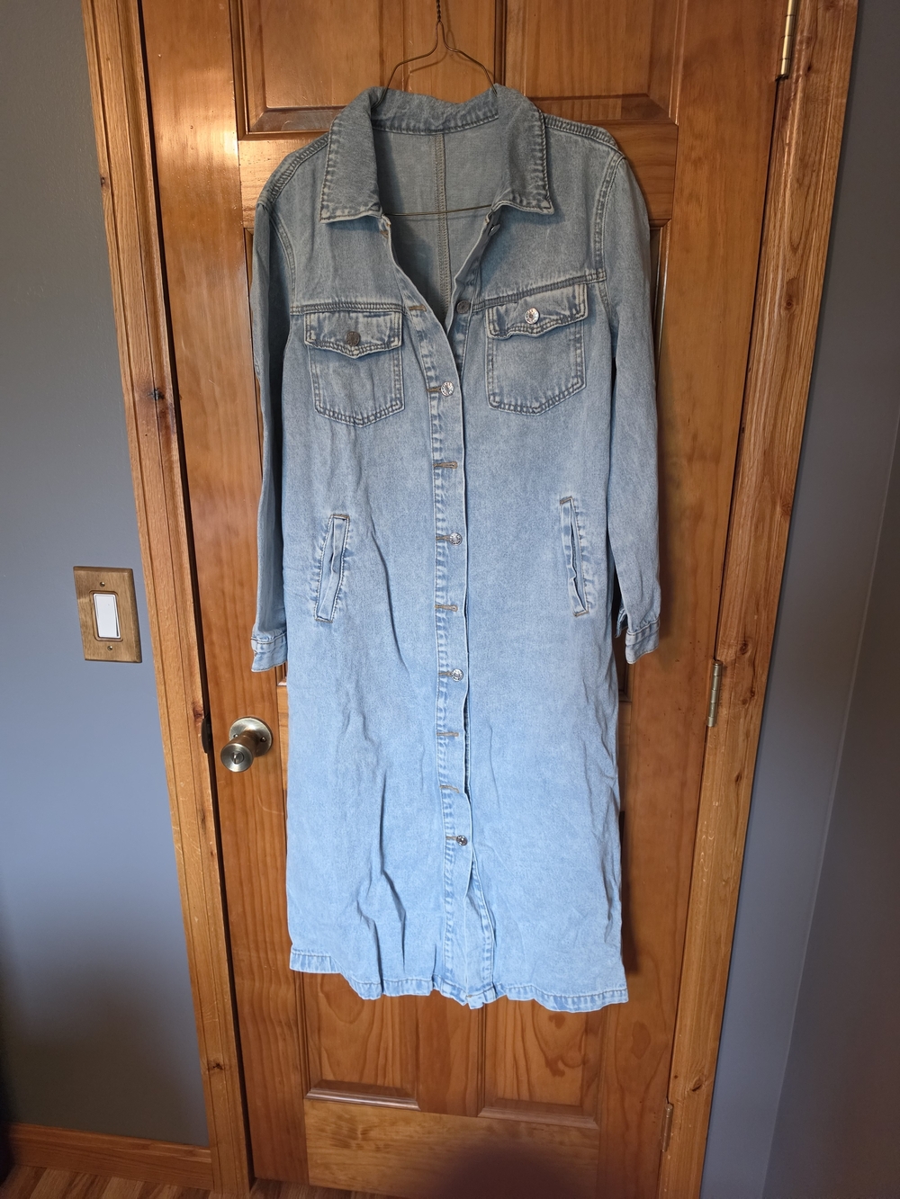 Light Blue Denim Trench Coat - Classic Button-Front